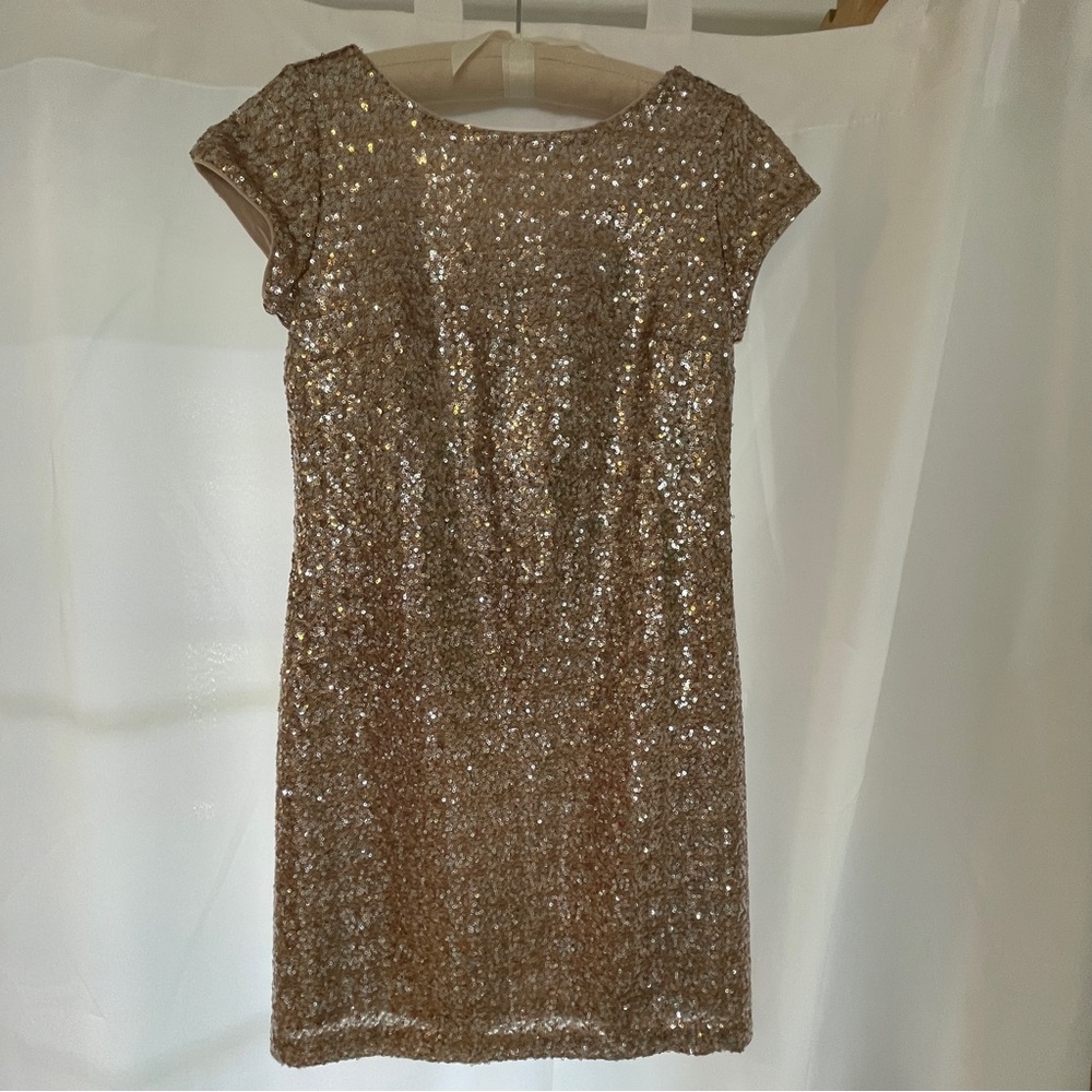 White House Black Market Champagne color  Sequin Cap-Sleeve  Dress Size XS